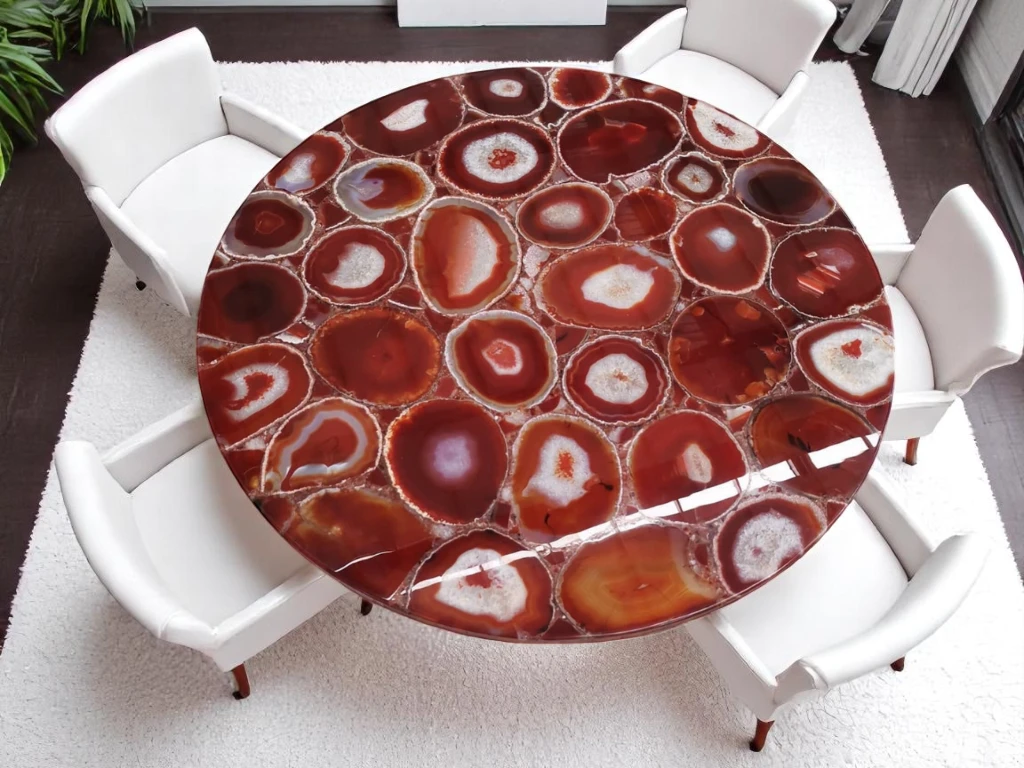 Custom Red Moss Agate Side Table Natural Beauty for Your Space